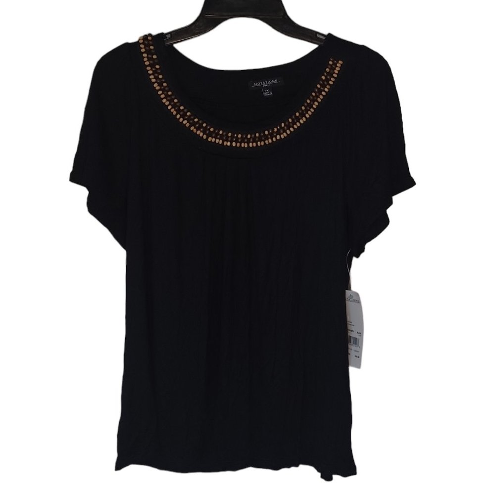 Notations Black Top With Beaded Neck Line NWT
